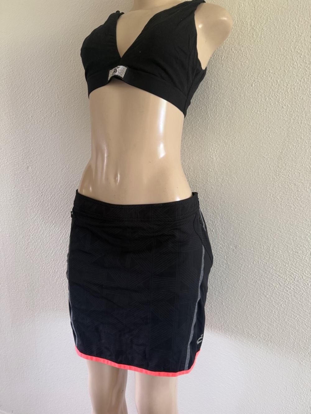 Louis Castel Golf Skorts Black Active Skirt with shorts Neon Pink Trim M